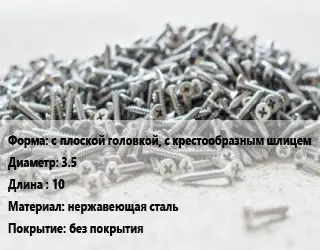 Шуруп с плоской головкой, с крестообразным шлицем 3.5х10 нержавеющая сталь без покрытия